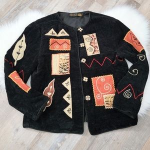 Vintage 90s Julia Kin Arsty Velour Patchwork Button Jacket Size Large